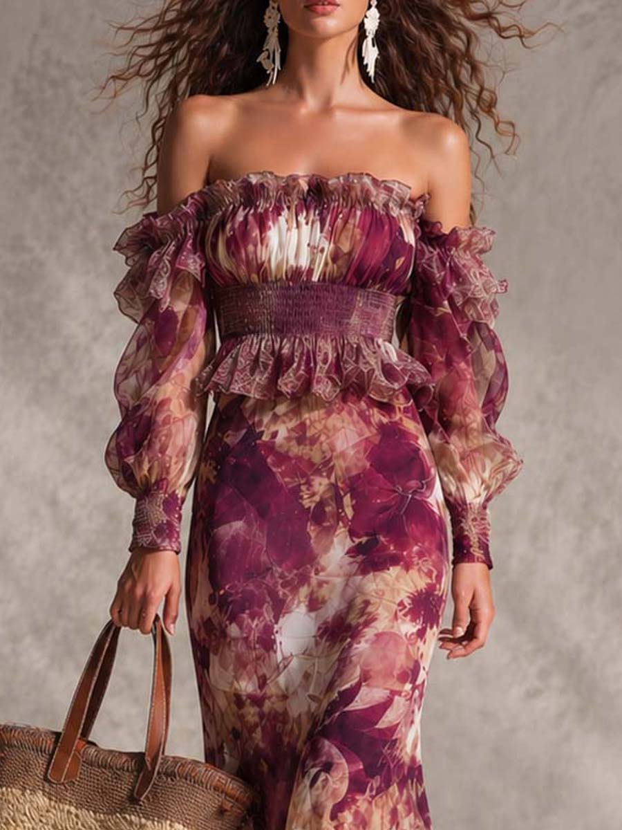 PHOEBE | PINK OFF-SHOULDER CHIFFON MAXI DRESS