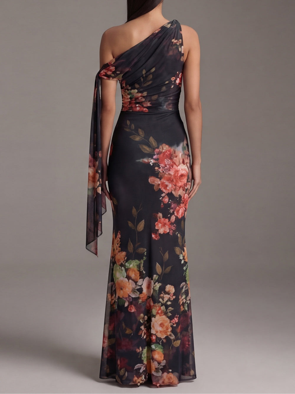 DAHLIA | BLACK PLEATED ONE-SHOULDER MAXI DRESS