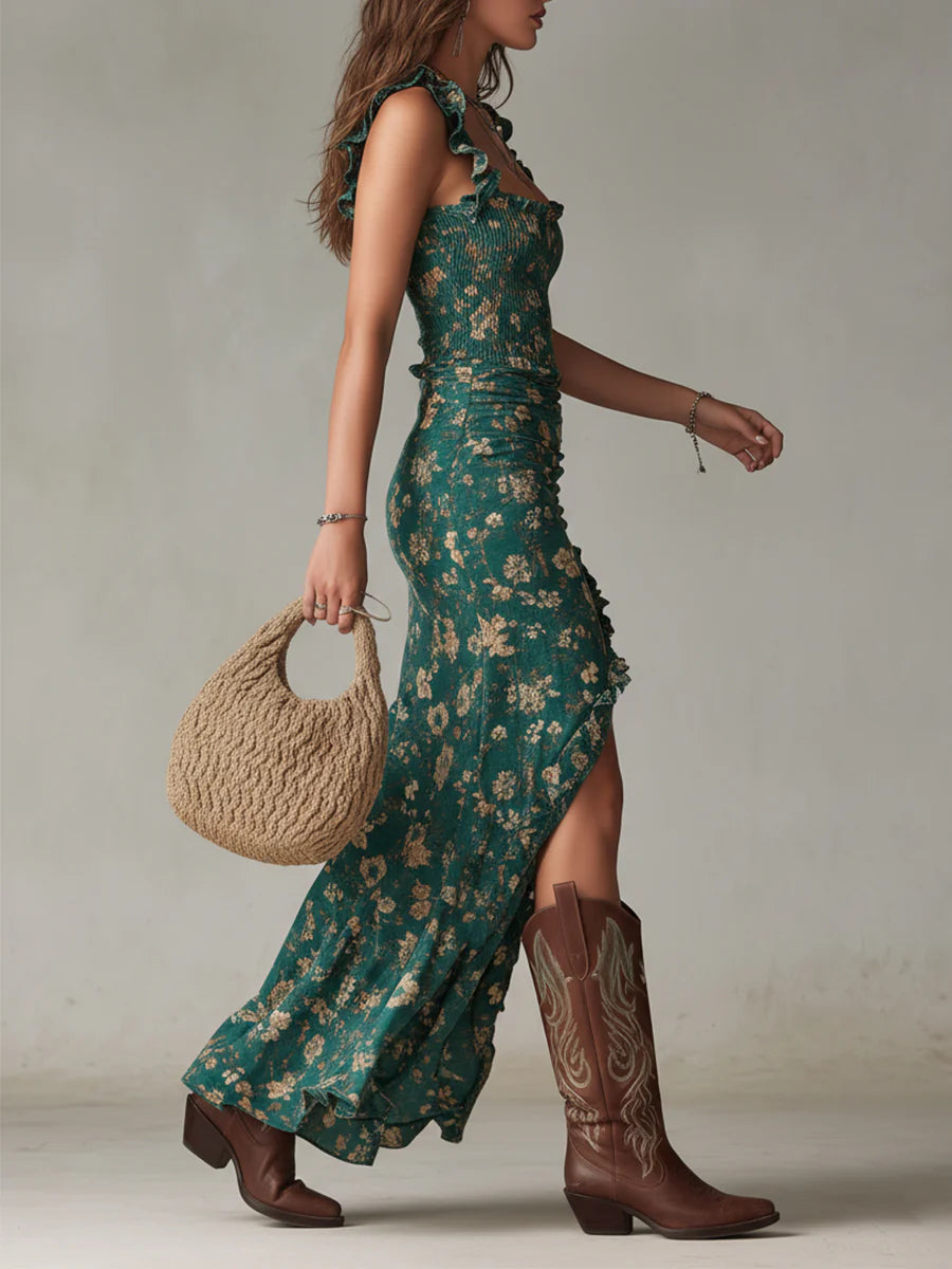 JUNIPER | GREEN BOHEMIAN PRINT MAXI DRESS