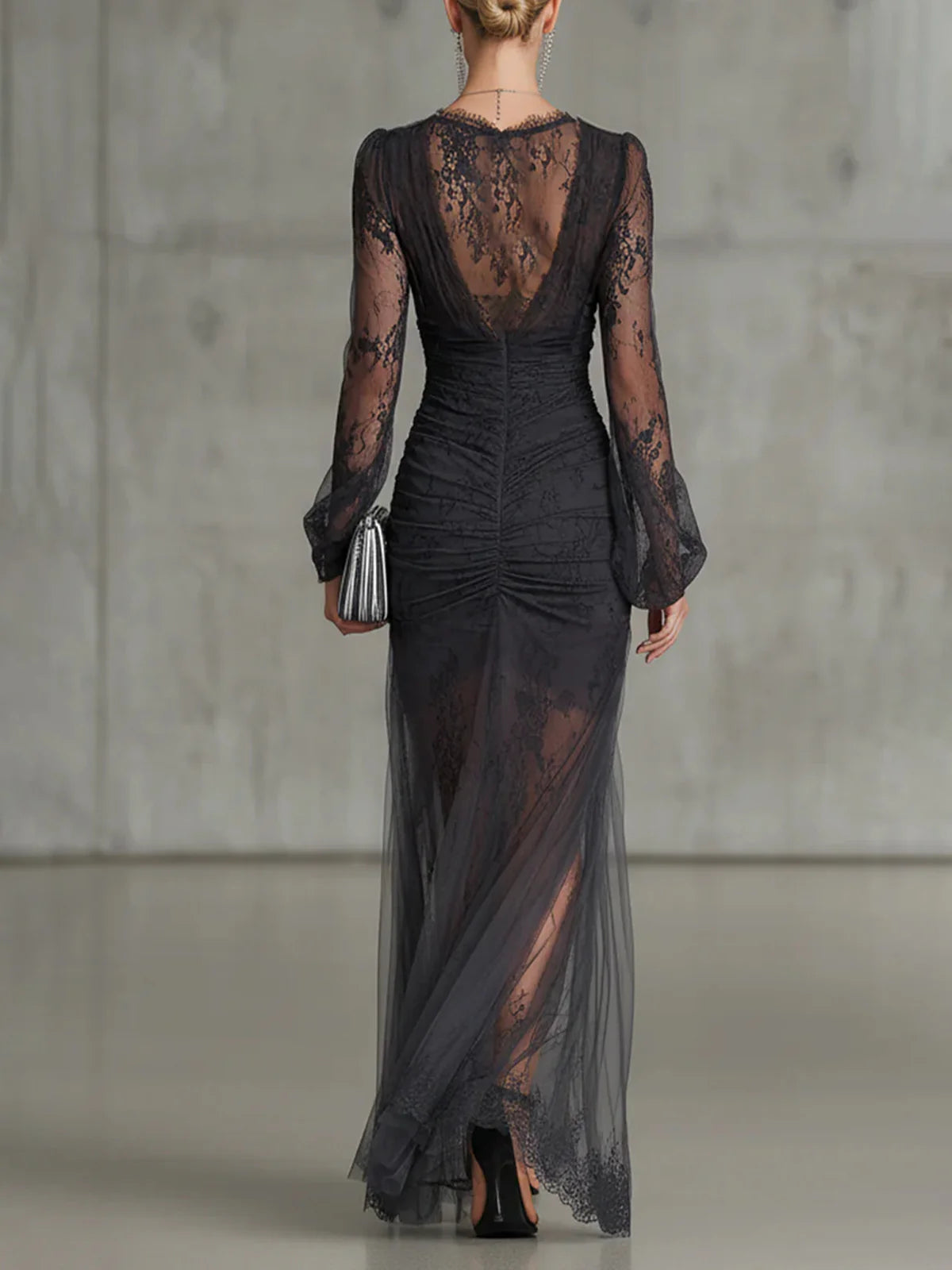 LINDIWE | DARK GREY LACE MAXI DRESS