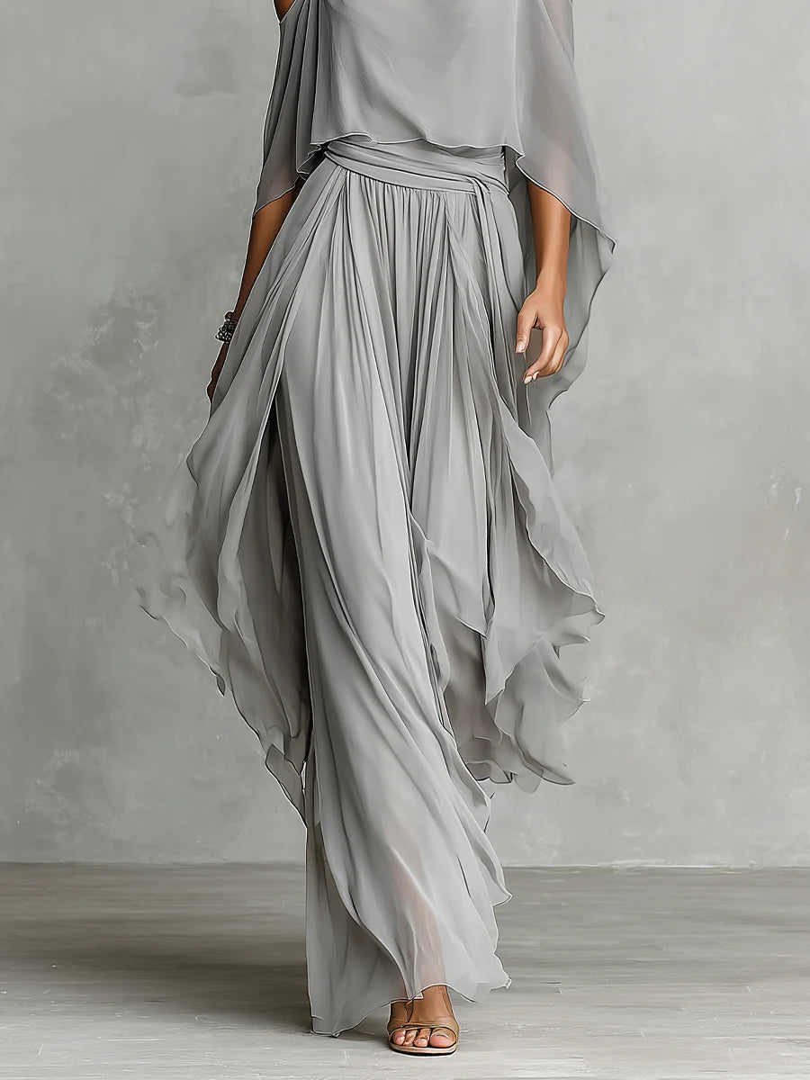 BUSI | GREY CHIFFON TOP & TROUSERS SET