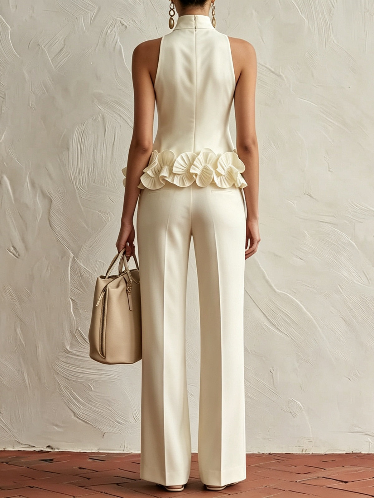 BRENDA | HALTER RUFFLE TOP & TROUSERS SET