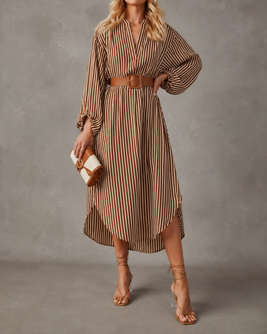 CRISTINA | STRIPED MIDI SHIRT DRESS