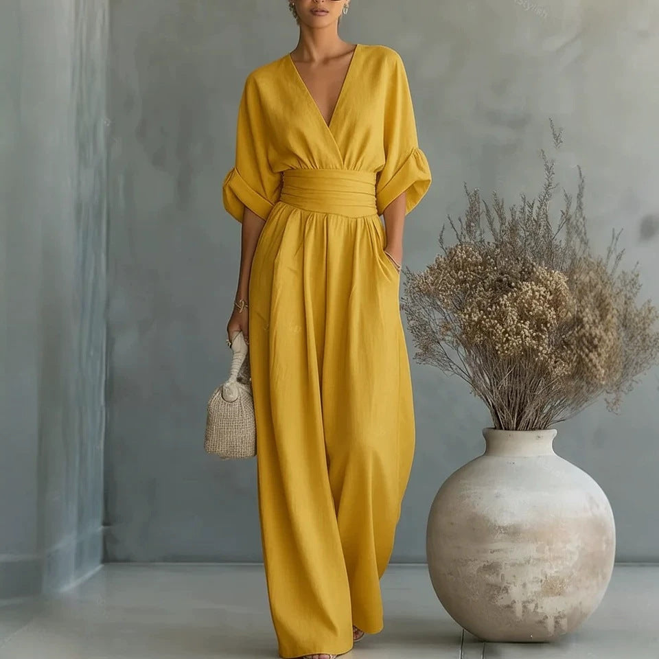 LIDIA | ELEGANT V-NECK WIDE-LEG JUMPSUIT