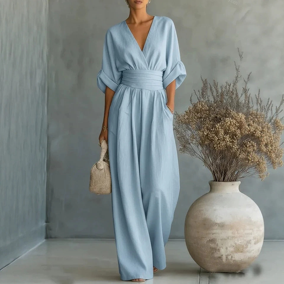 LIDIA | ELEGANT V-NECK WIDE-LEG JUMPSUIT