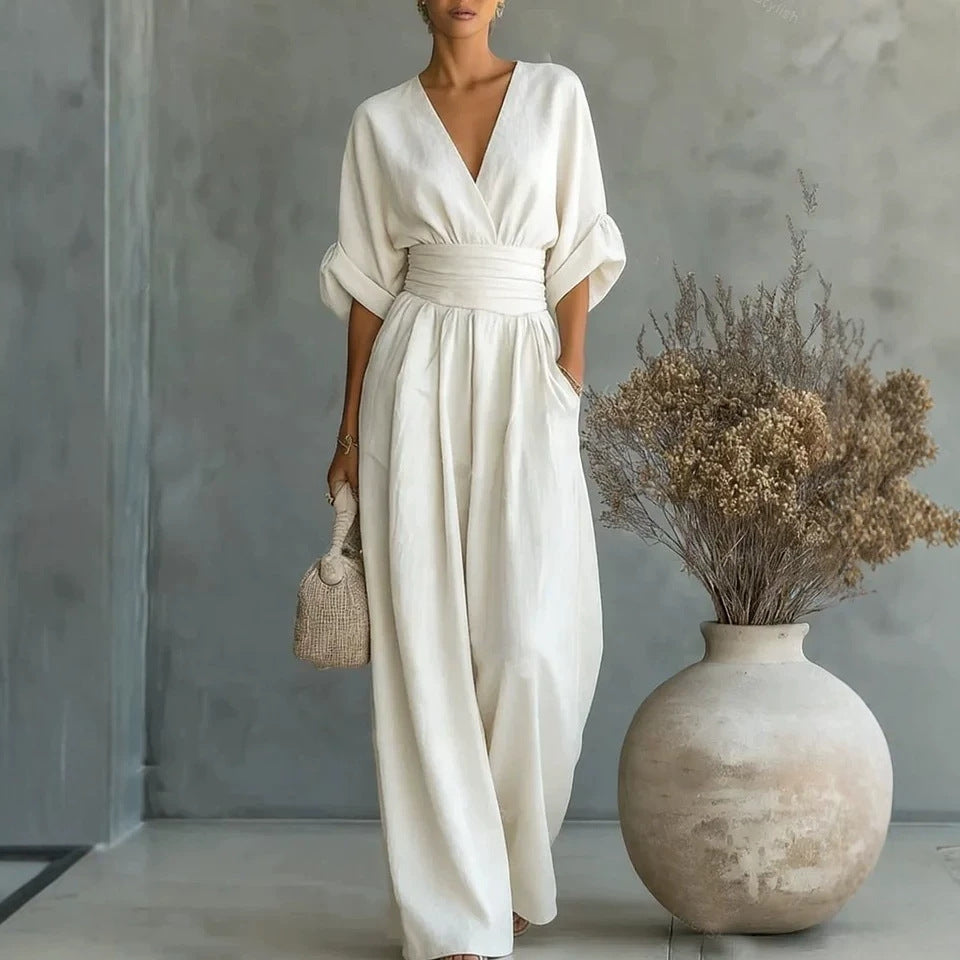 LIDIA | ELEGANT V-NECK WIDE-LEG JUMPSUIT