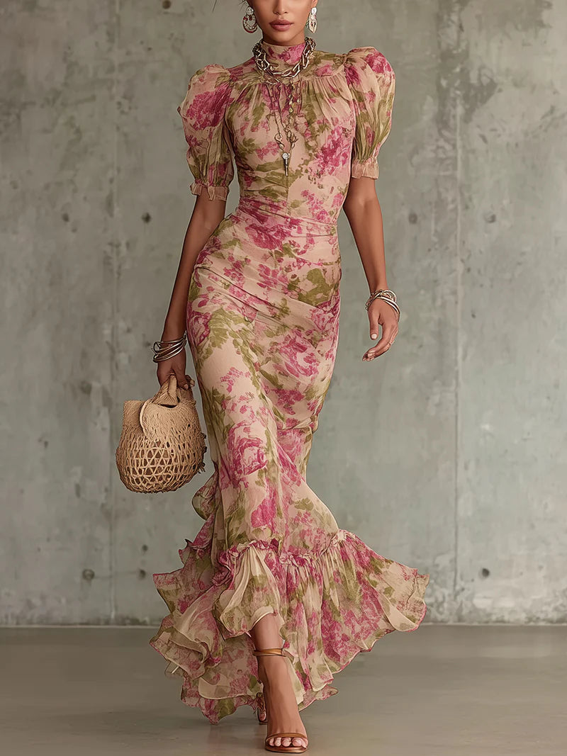 MAGNOLIA | VINTAGE PINK PUFF SLEEVE MAXI DRESS
