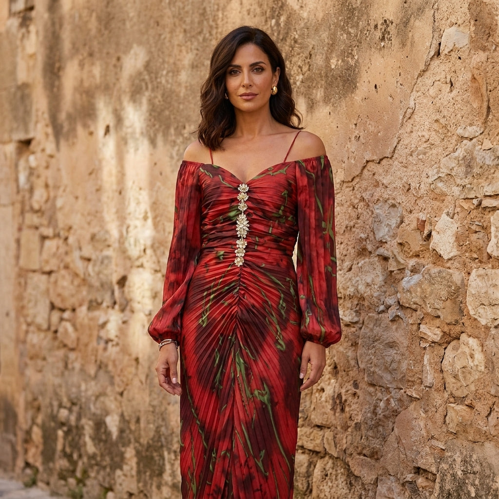 GREGORIA | FLORAL MAXI DRESS WITH DEEP NECKLINE