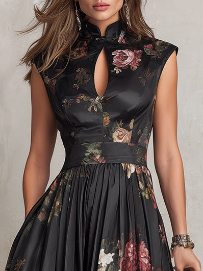 FREYA | PLEATED SATIN KEYHOLE MIDI DRESS