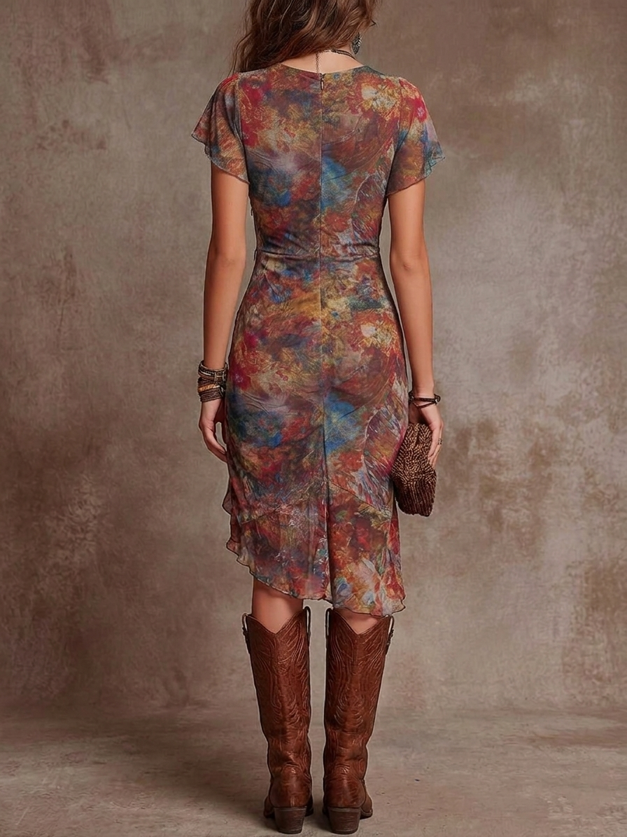 ROXY | PLEATED V-NECK MIDI DRESS