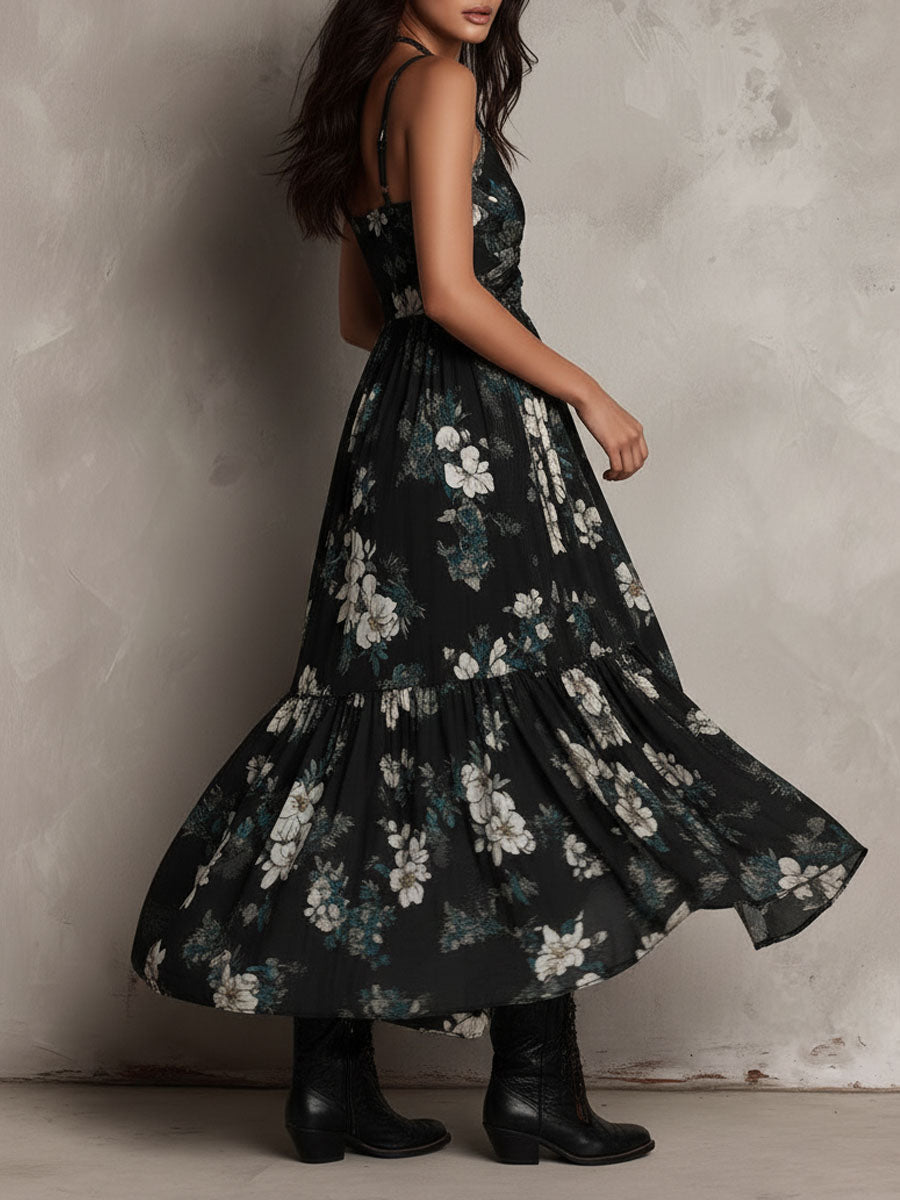 NANDI | BLACK FLORAL PRINT MAXI DRESS