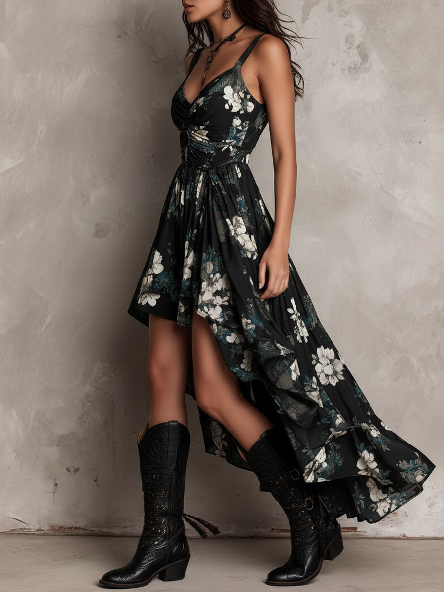 NANDI | BLACK FLORAL PRINT MAXI DRESS