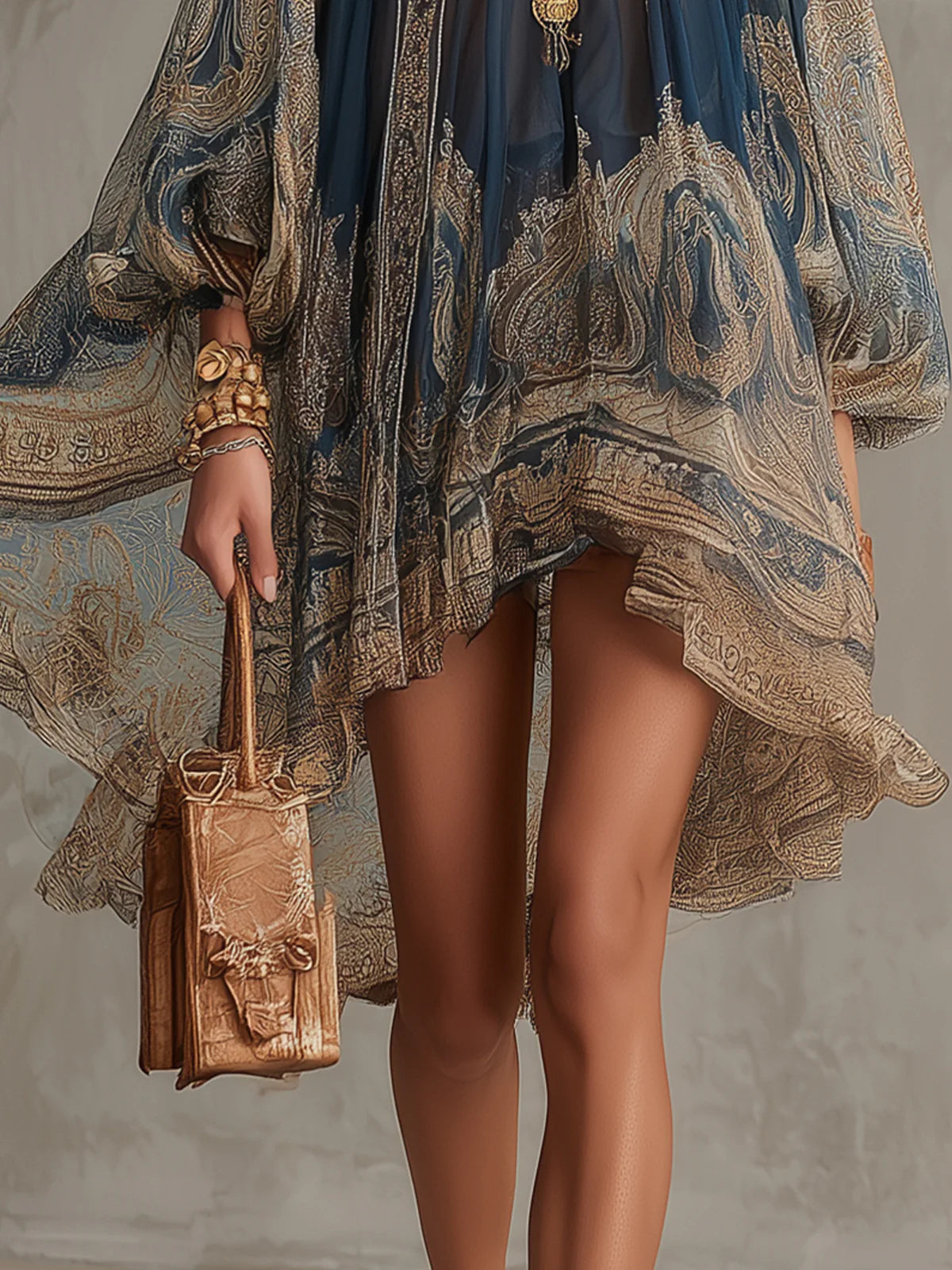 IMOGEN | NAVY BAROQUE PRINT CHIFFON MINI DRESS