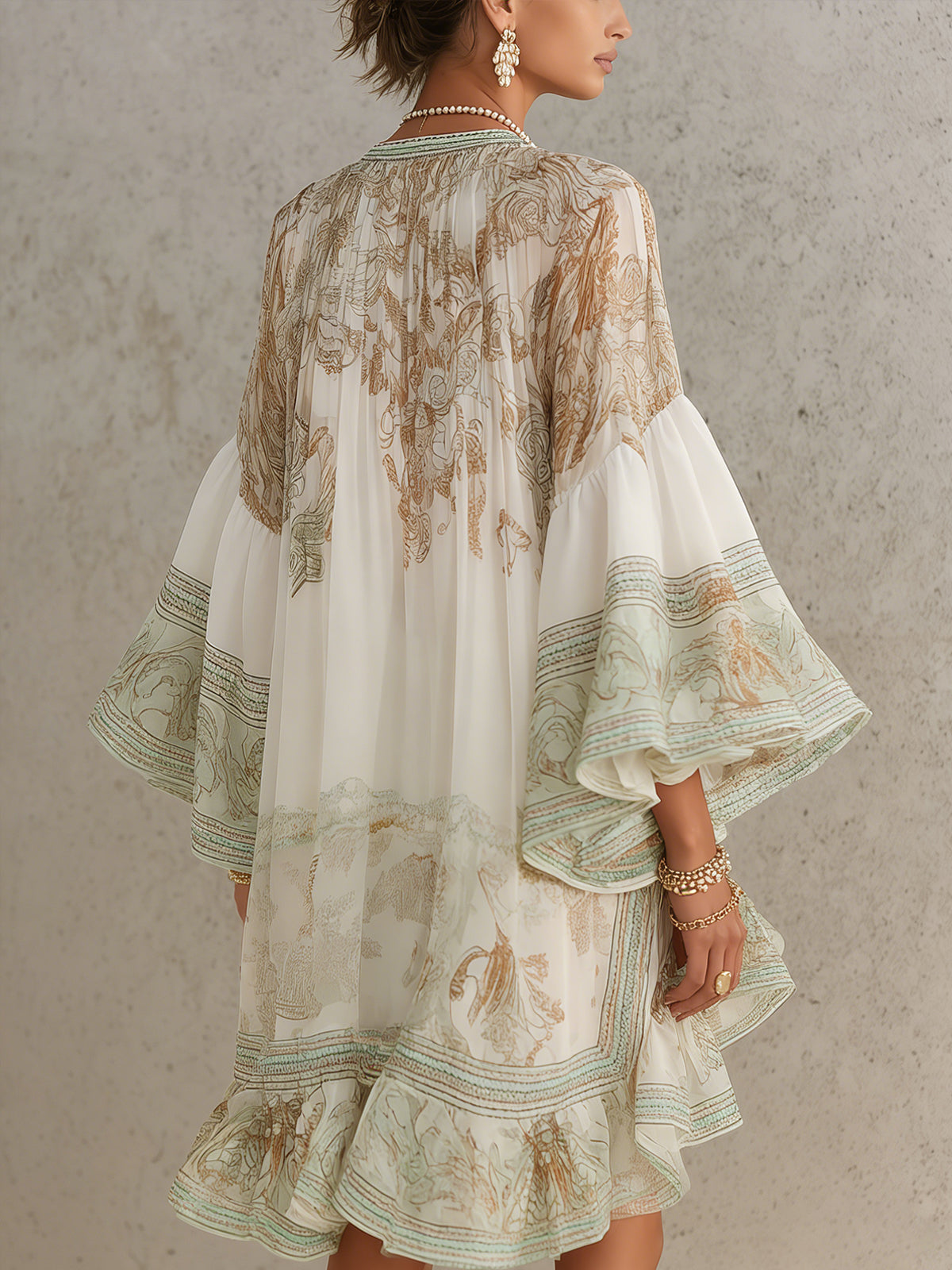 SAFFRON | CHIFFON RUFFLE SLEEVE MINI DRESS