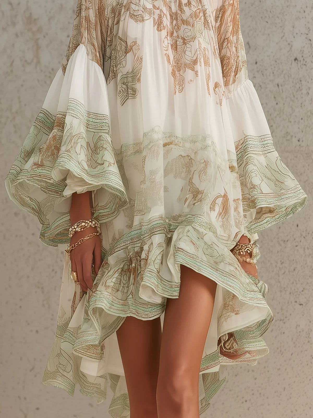 SAFFRON | CHIFFON RUFFLE SLEEVE MINI DRESS