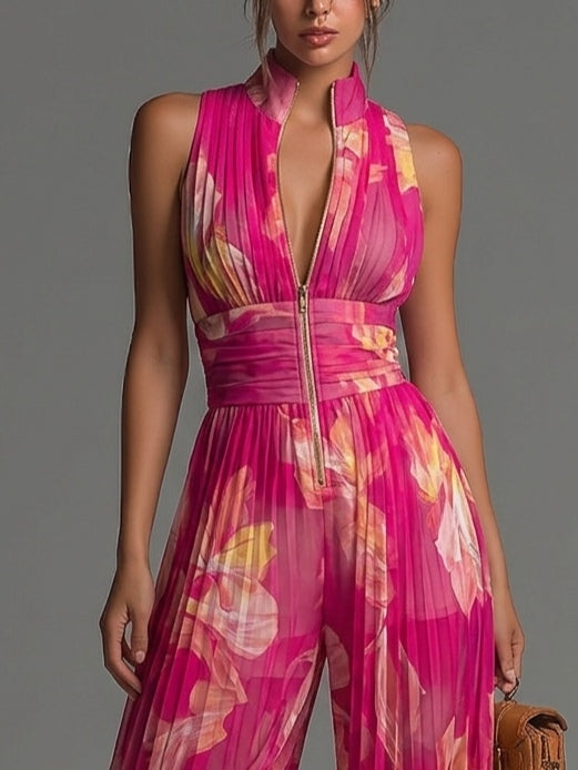 ESME | PLEATED CHIFFON ZIP JUMPSUIT