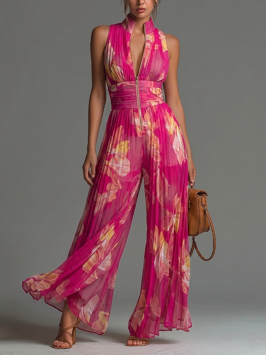 ESME | PLEATED CHIFFON ZIP JUMPSUIT