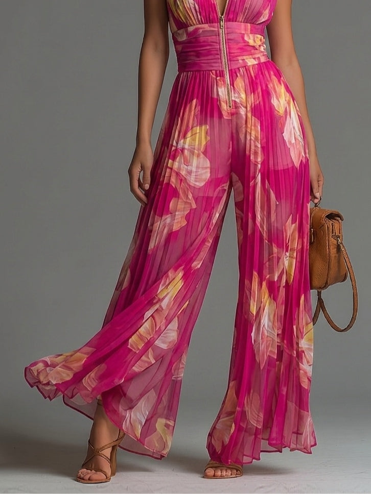 ESME | PLEATED CHIFFON ZIP JUMPSUIT