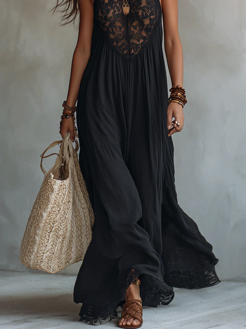 NINA | BLACK BOHEMIAN LACE MAXI DRESS