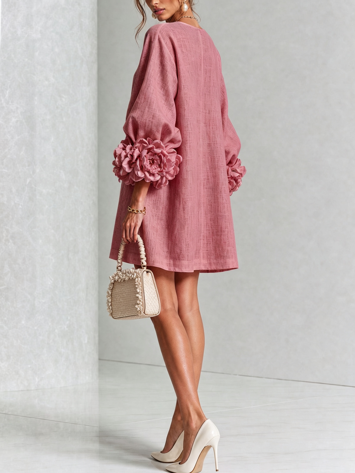 ANDRESSA | PUFF SLEEVE FLOWER CUFF MINI DRESS