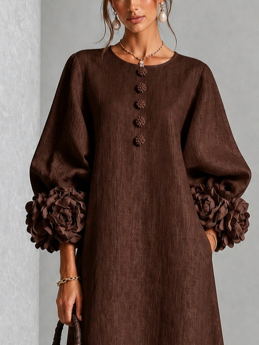 CECĂLIA | APPLIED FLOWER MIDI DRESS