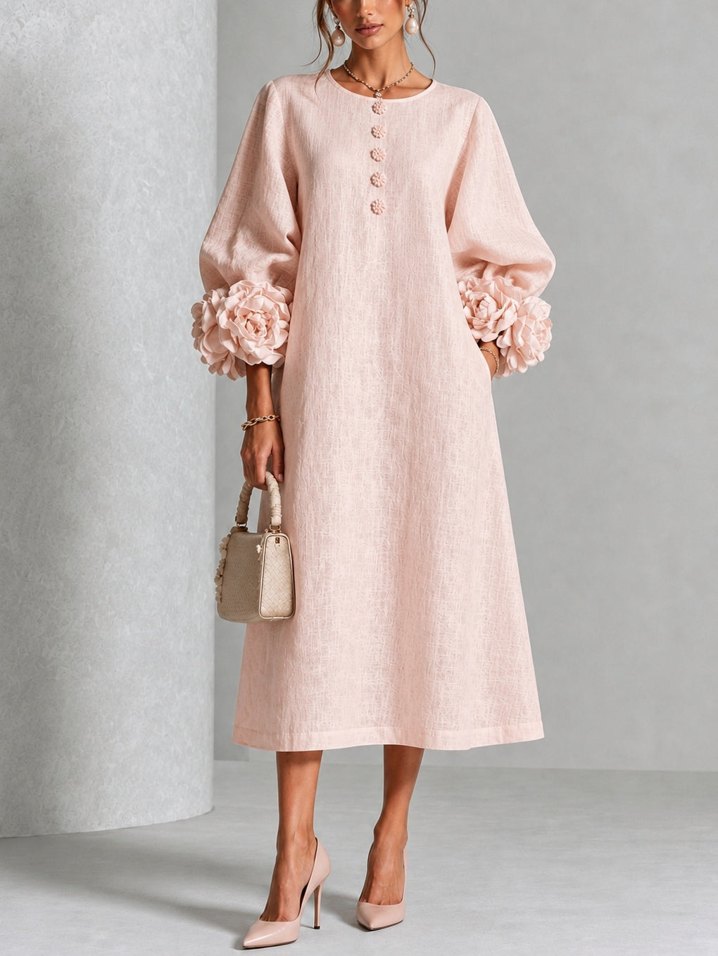 BĂRBARA | LONG PUFF SLEEVE FLORAL MIDI DRESS