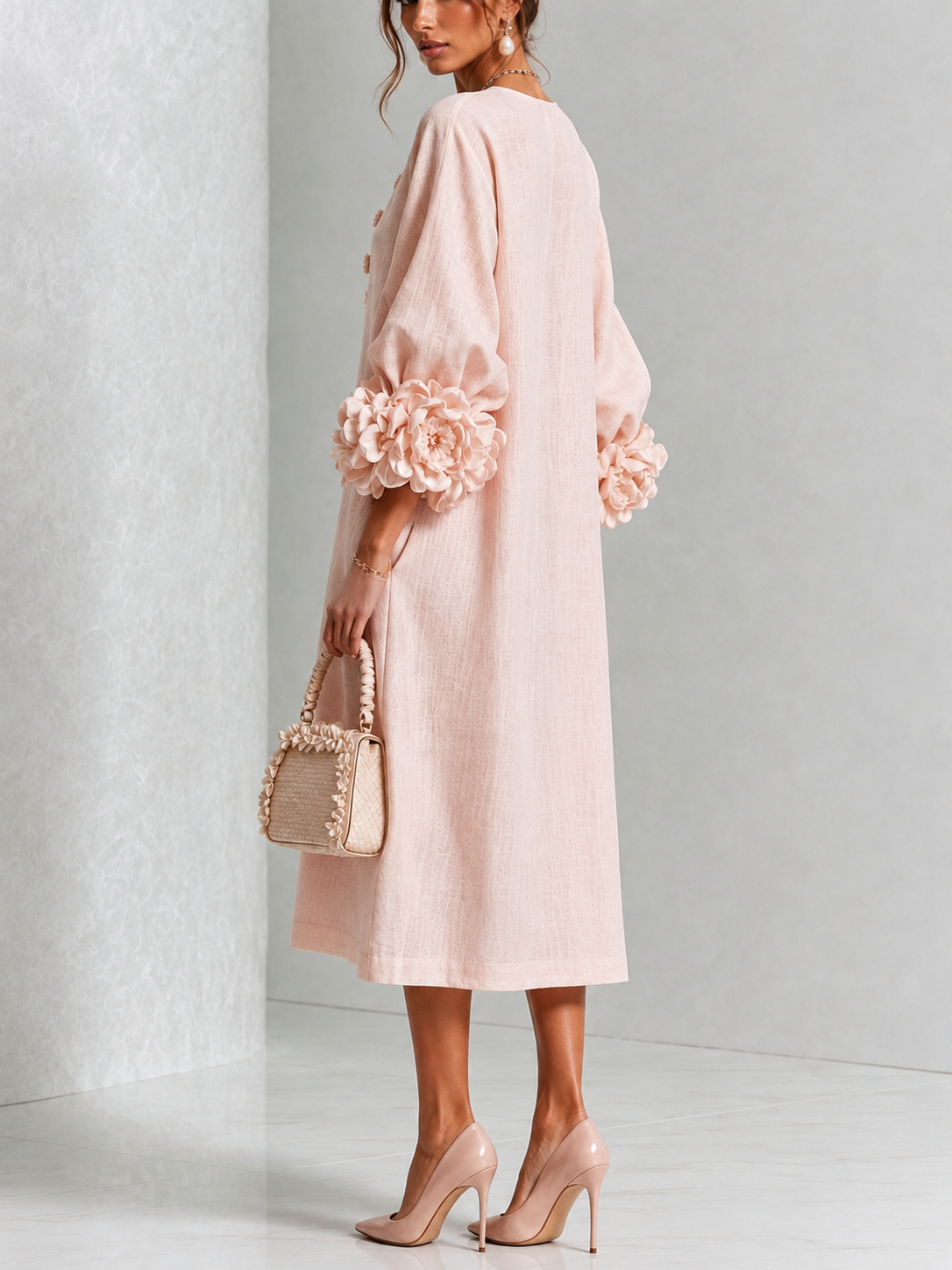 BĂRBARA | LONG PUFF SLEEVE FLORAL MIDI DRESS