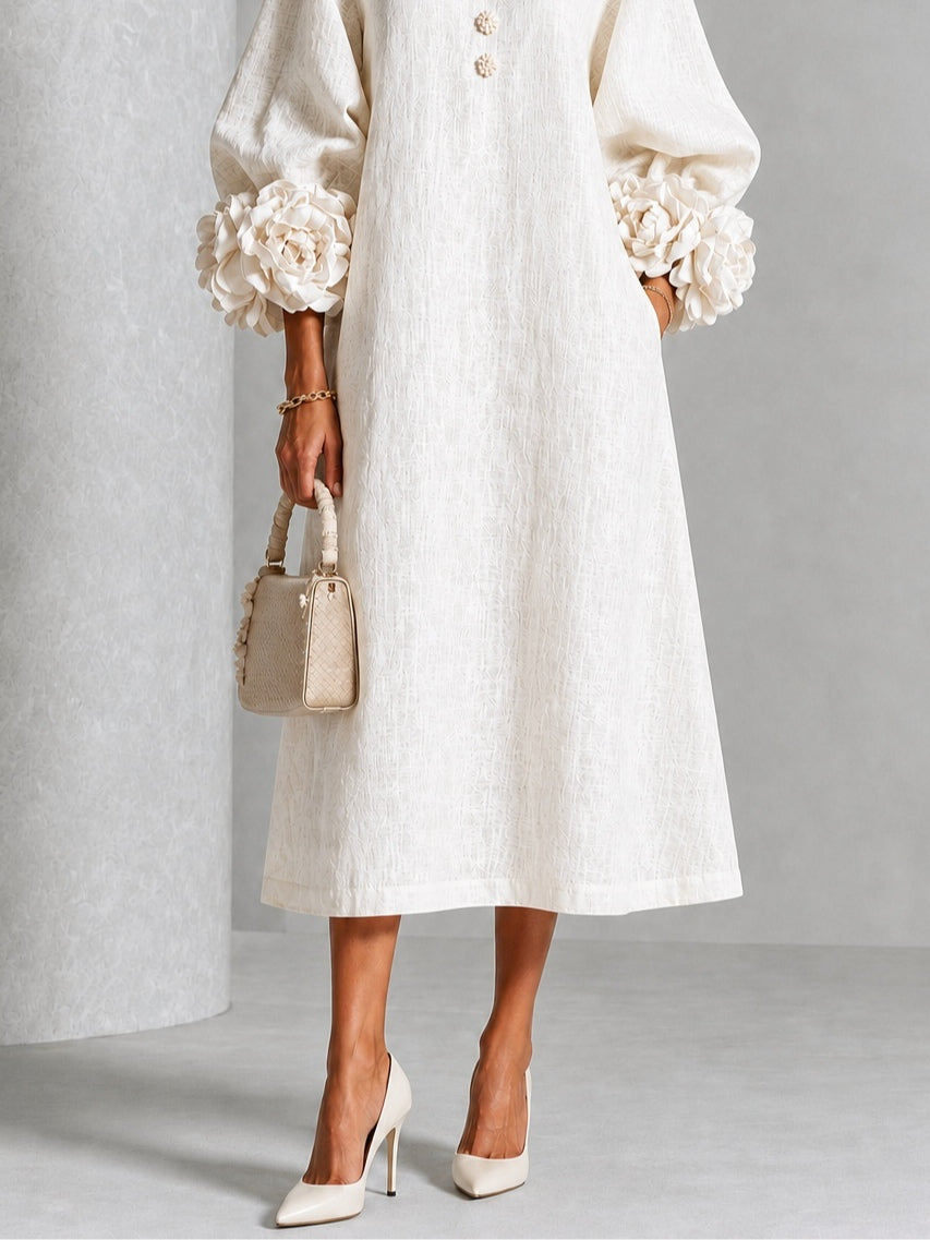 BEATRIZ | TEXTURED FLOWER CUFF MIDI DRESS