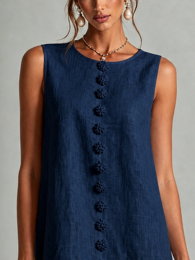 CARLA | SLEEVELESS FLORAL BUTTON MINI DRESS