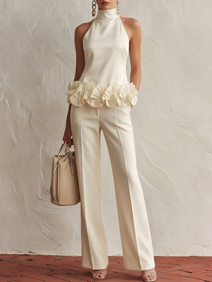 BRENDA | HALTER RUFFLE TOP & TROUSERS SET