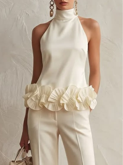 BRENDA | HALTER RUFFLE TOP & TROUSERS SET
