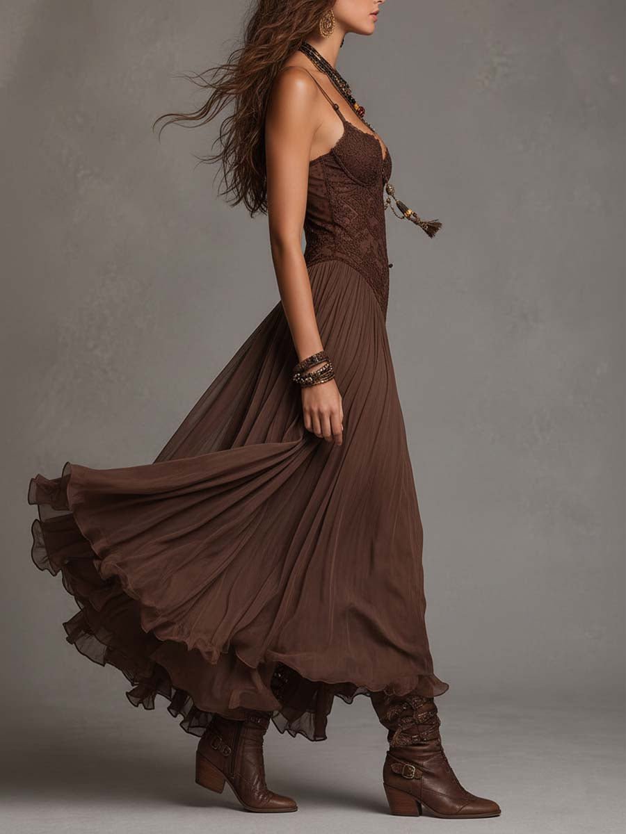 INES | LACE PANEL CHIFFON MAXI DRESS