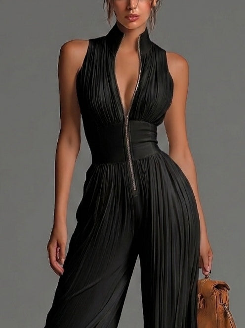LUCY | BLACK SLEEVELESS V-NECK JUMPSUIT