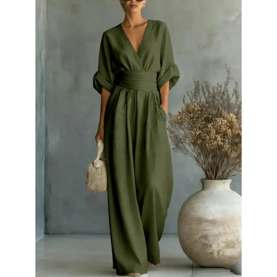 LIDIA | ELEGANT V-NECK WIDE-LEG JUMPSUIT