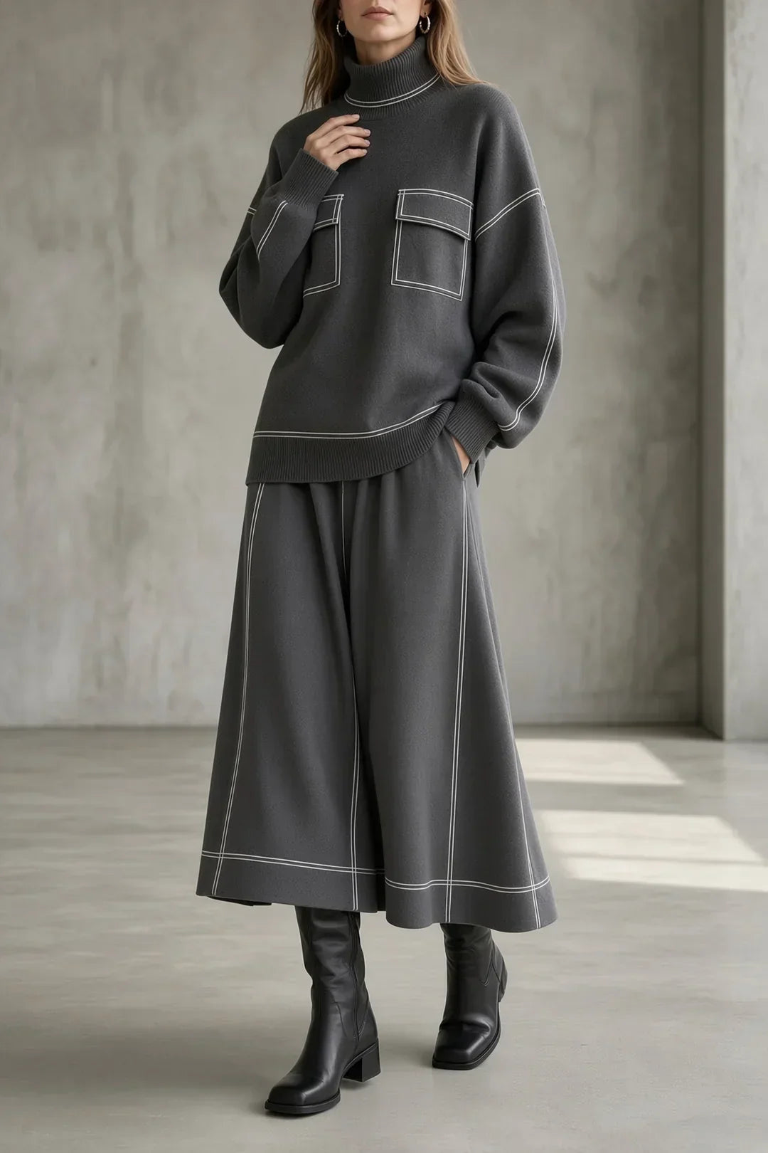 MARLI | SWEATER AND SKIRT SET WITH ROLL NECK