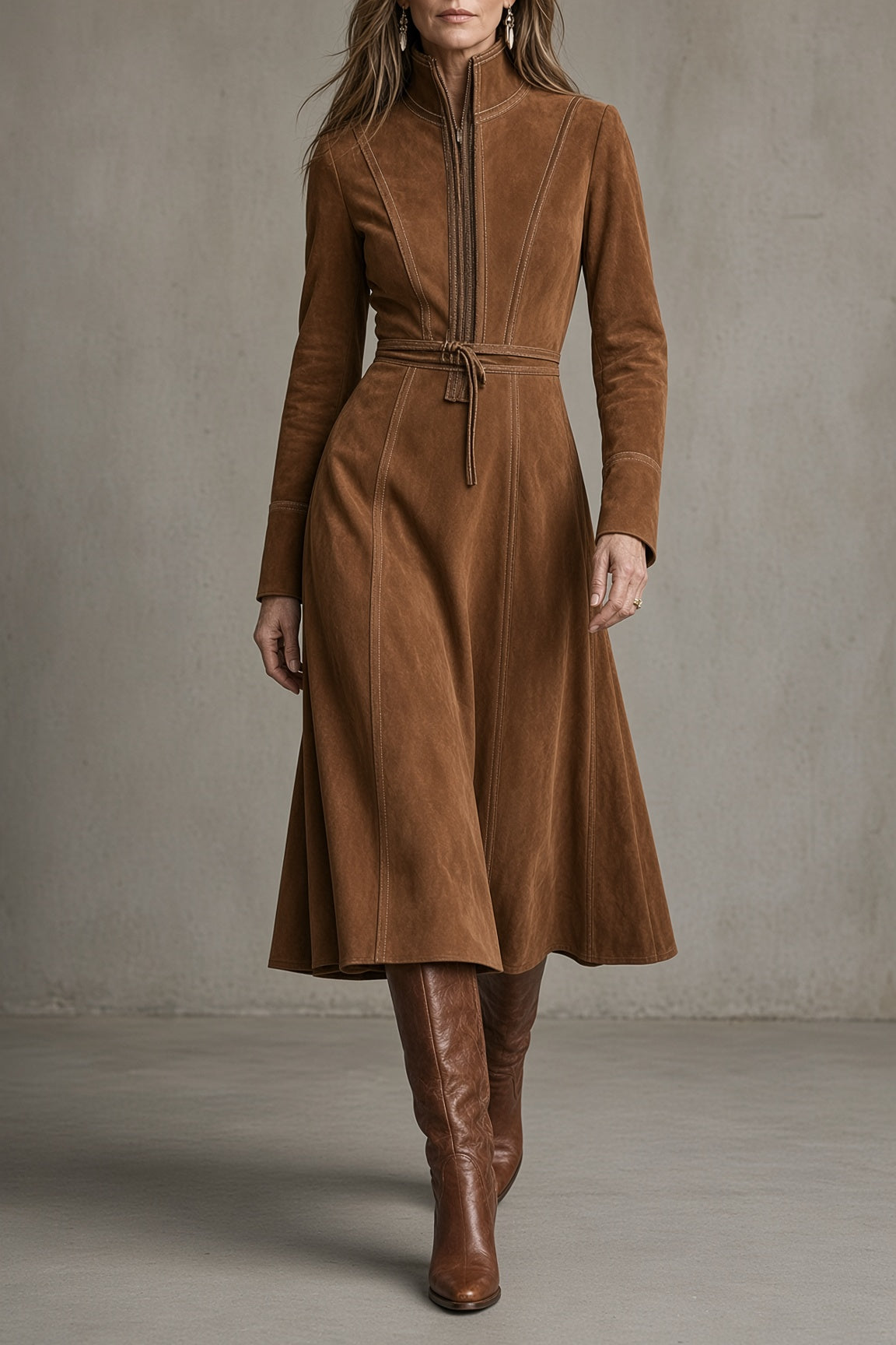 SARA | MIDI DRESS WITH BELT AND ZIP