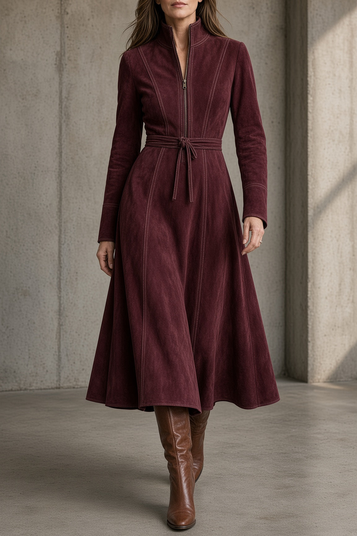 SARA | MIDI DRESS WITH BELT AND ZIP