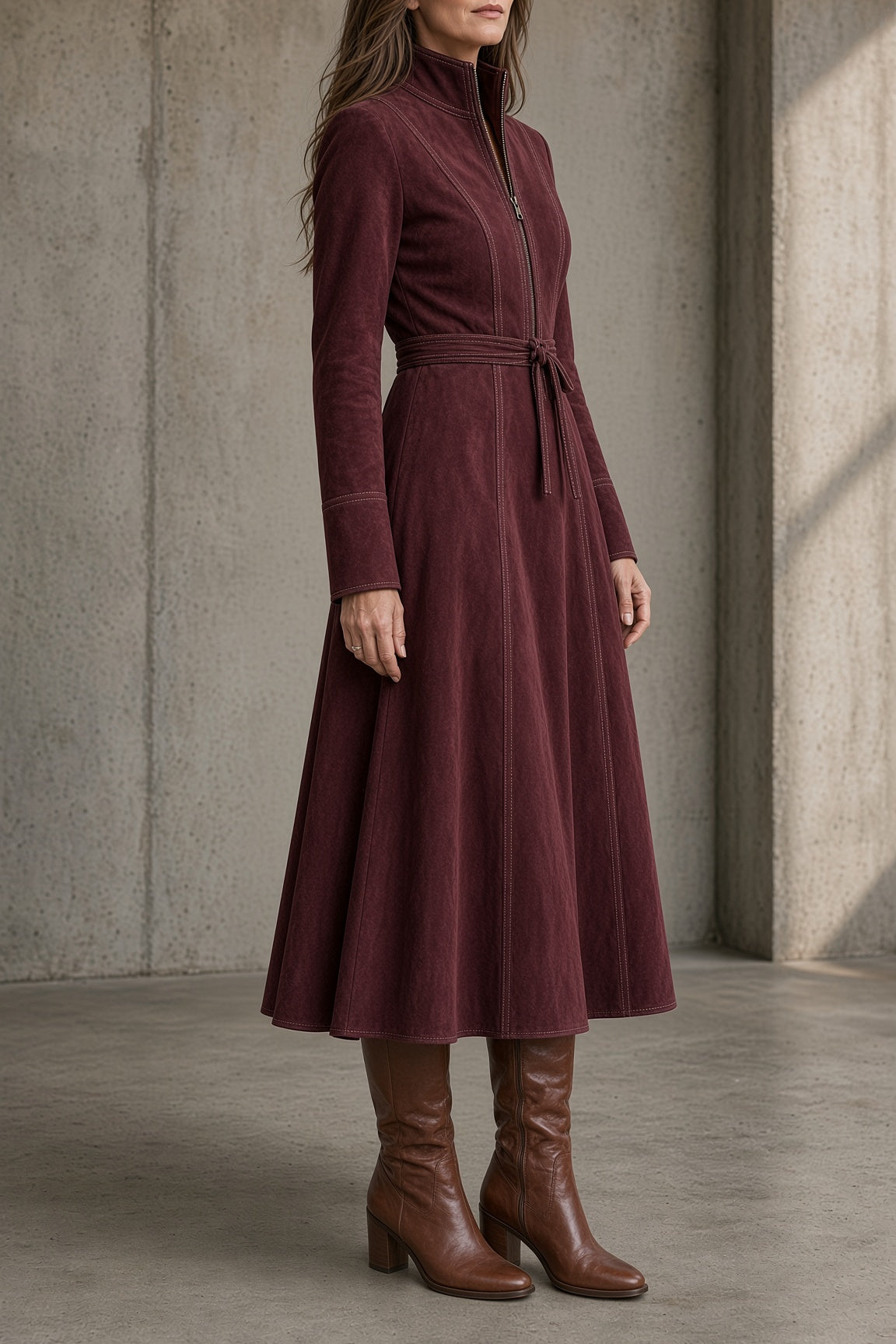 SARA | MIDI DRESS WITH BELT AND ZIP