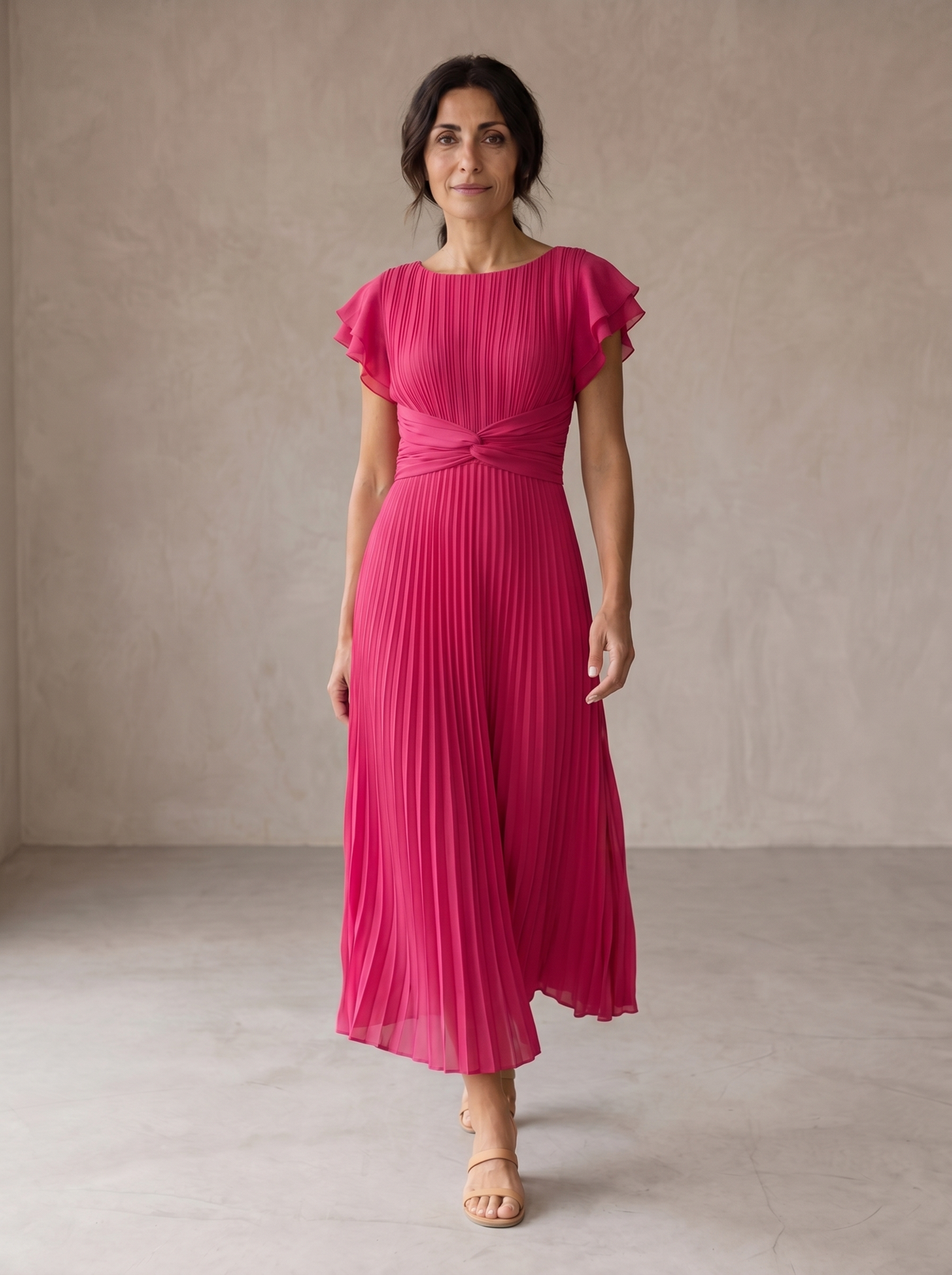 SERAPHINA | PLEATED MAXI DRESS WITH TIED WAIST