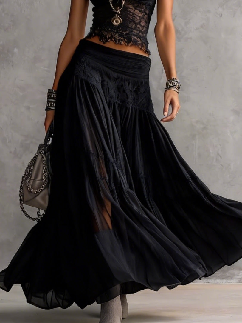 LAYLA | BLACK LACE TOP & PLEATED MAXI SKIRT