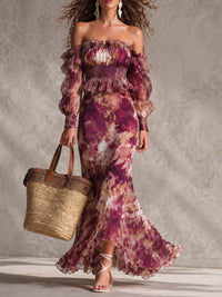 PHOEBE | PINK OFF-SHOULDER CHIFFON MAXI DRESS