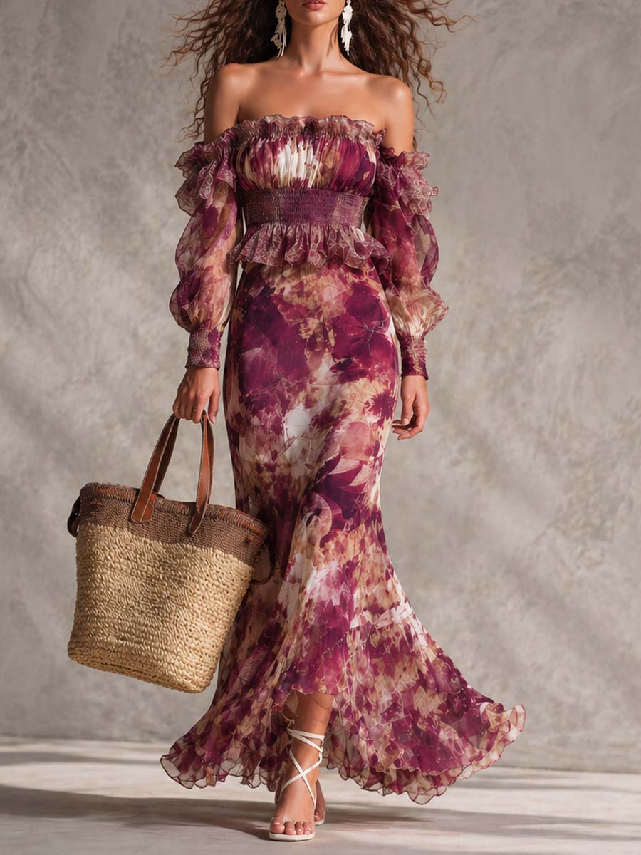 PHOEBE | PINK OFF-SHOULDER CHIFFON MAXI DRESS