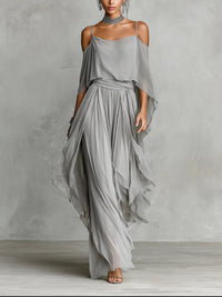 BUSI | GREY CHIFFON TOP & TROUSERS SET