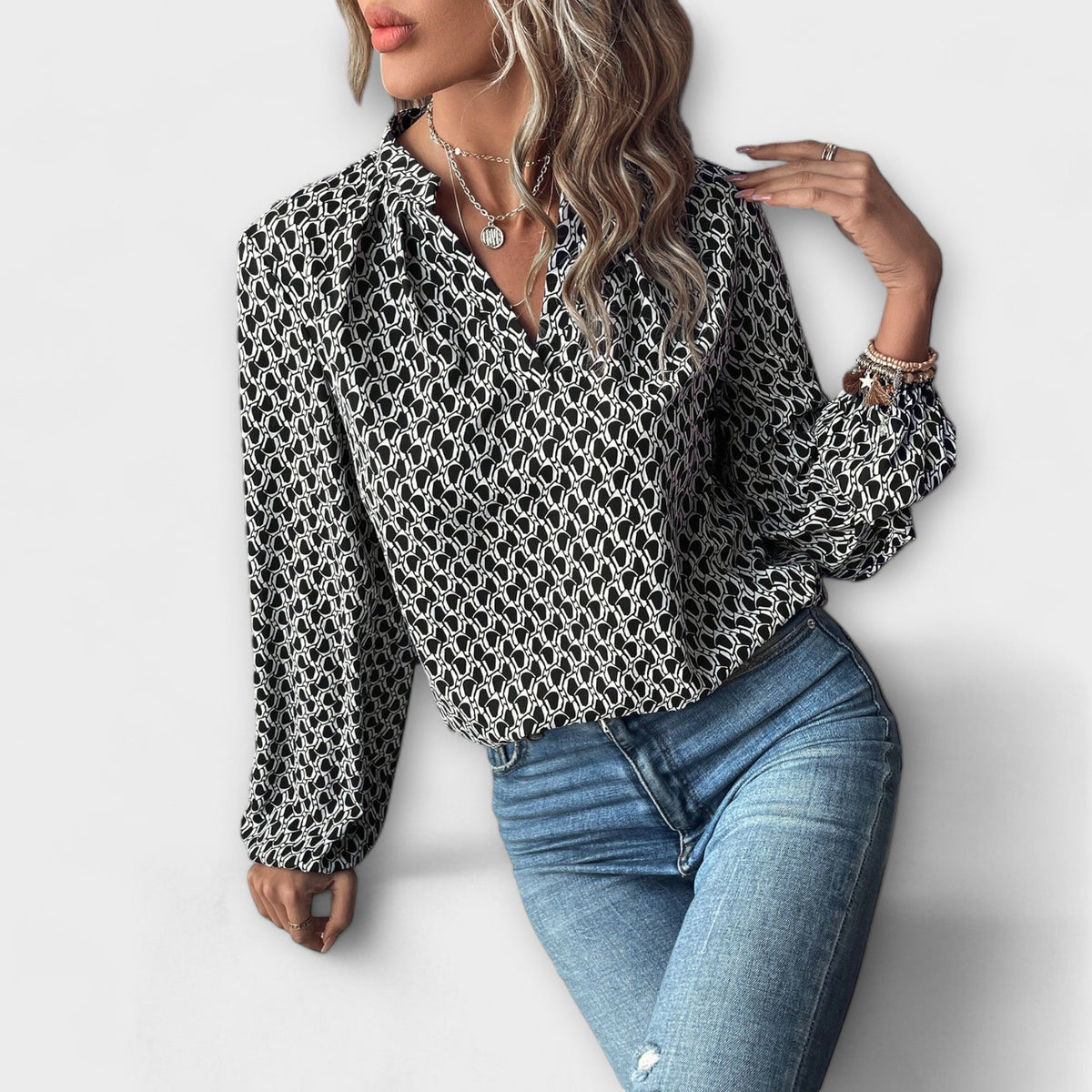 RELAXIVA - PATTERNED ELEGANT-SLEEVE SHIRT