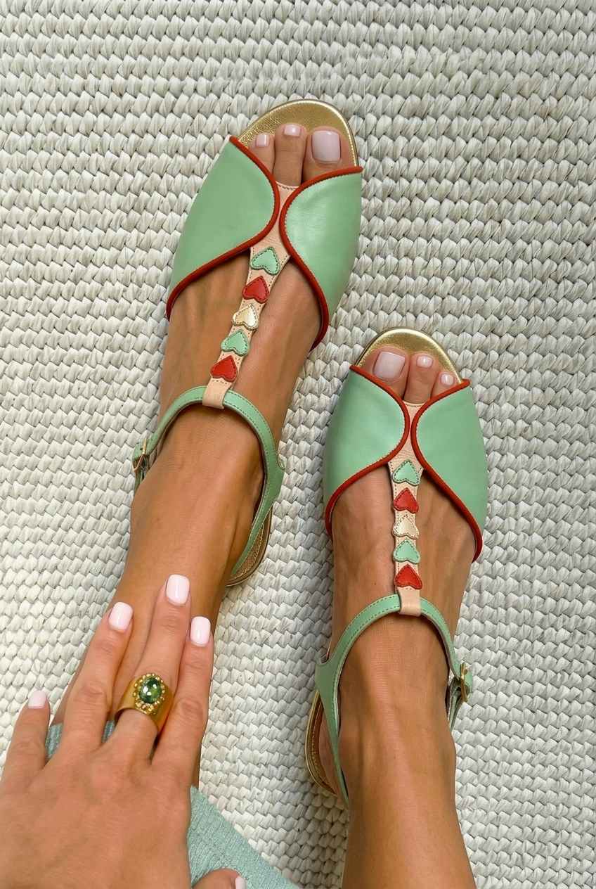 PEARL | HEART DETAIL SLINGBACK SANDALS