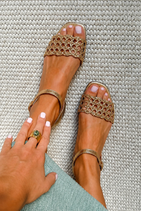 AURORA | GOLDEN WOVEN STRAP SANDALS