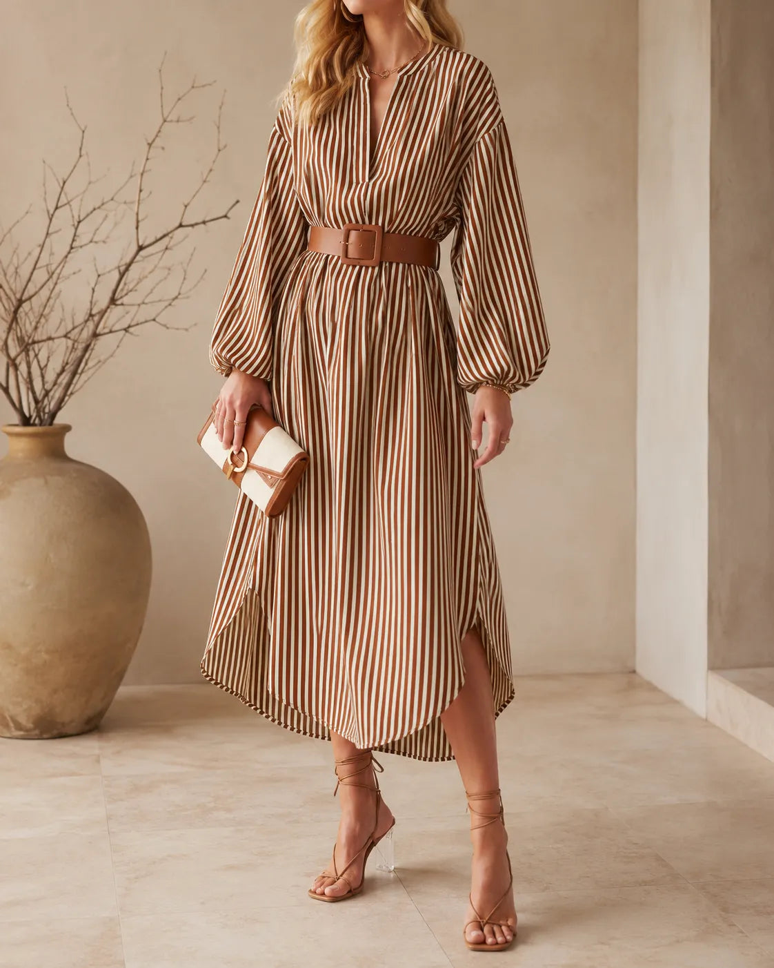 CRISTINA | STRIPED MIDI SHIRT DRESS
