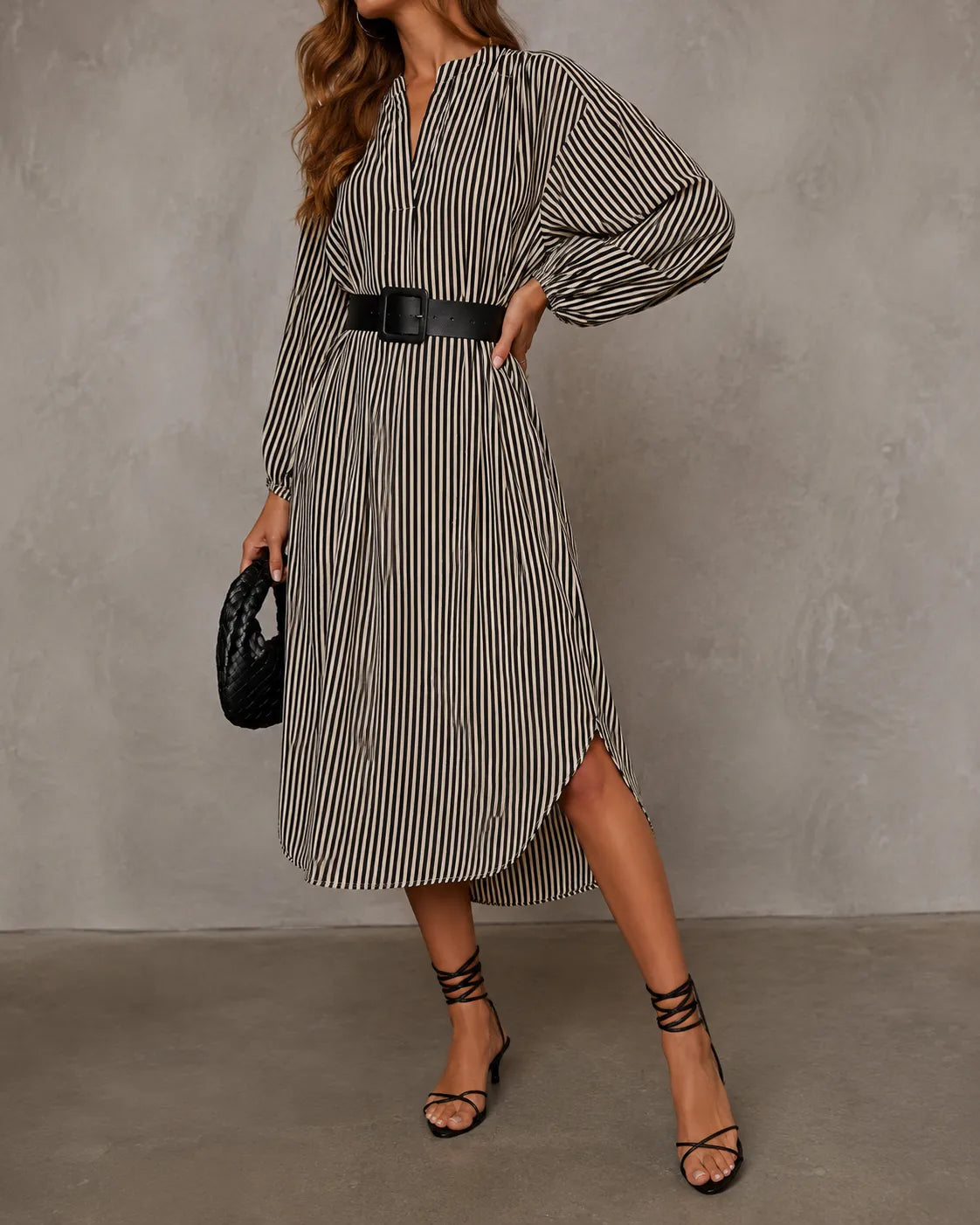 CRISTINA | STRIPED MIDI SHIRT DRESS