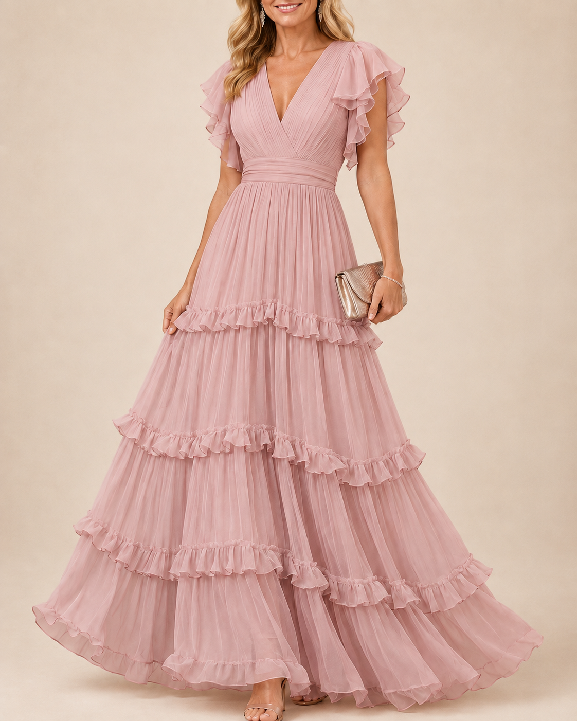 ROSALIA | POWDER PINK TIERED MAXI DRESS
