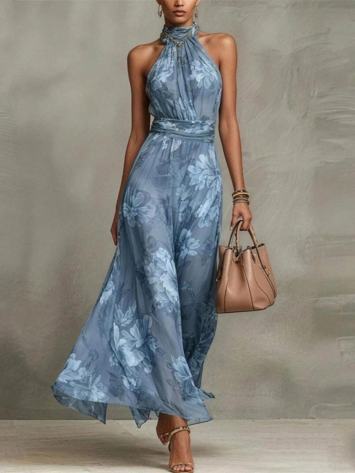 ADÈLE | FLORAL CHIFFON HALTER MAXI DRESS